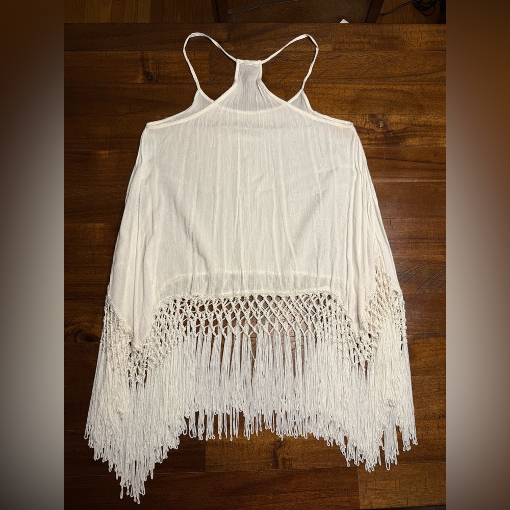 Poof white  boho tank